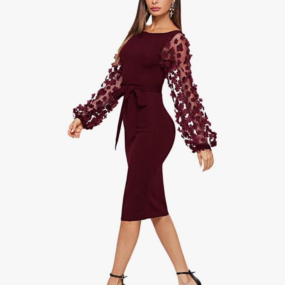 NWOT 🌸 XS - Mesh Contrast Bishop Sleeve Dress